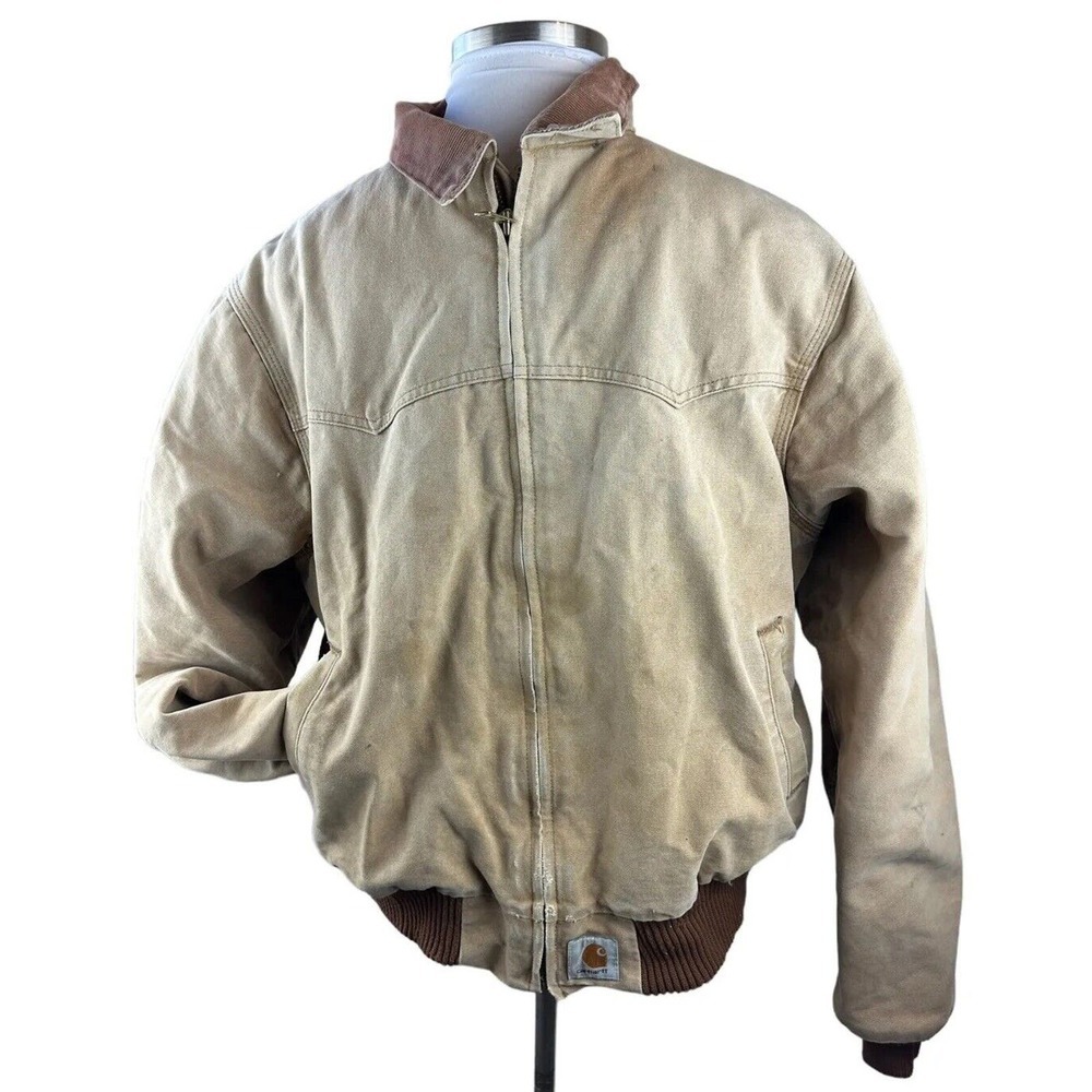 Distressed Carhartt Santa Fe Canvas Duck Coat Red Quilt Men's Size 2XL J13 BRN - Picture 10 of 15